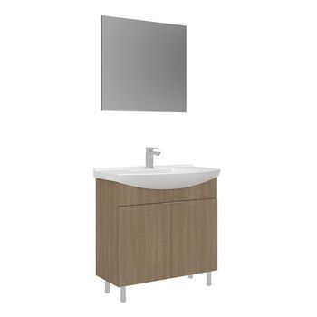 Conjunto De Mueble Con Lavabo Y Espejo (2 Piezas)  - 80 X 50 X 83 Cm - Roble