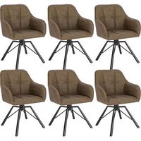 set 6 silla giratoria 360 silla de comedor escandinava sillon de piel sintetica vintage - marron - woltu