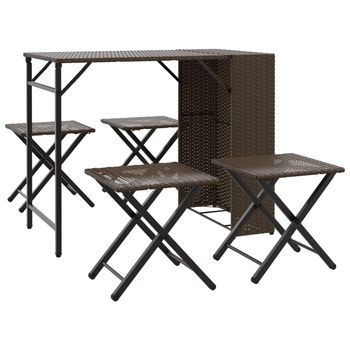 Juego De Comedor De Jardín Plegable 5 Uds | Juego De Muebles De Jardín Ratán Pe Marrón