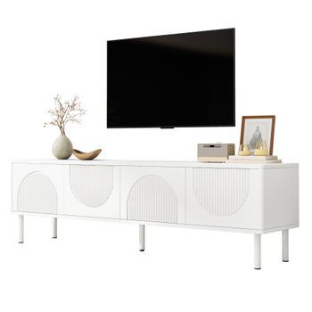 Mueble De Tv 180 Cm Con 4 Compartimentos Y Sistema Pasacables, Madera Mdf, Blanco Mate