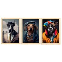 set de 3 posters sombreros en estilo fotografia a todo color divertidas ilustraciones realistas de animales con ropa humana diseno y decoracion de interiores a4 marcos madera clara nacnic