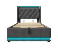 cama individual tapizada 90200 - led 360 hidraulica cabecero acolchado con usb tipo-c - gris