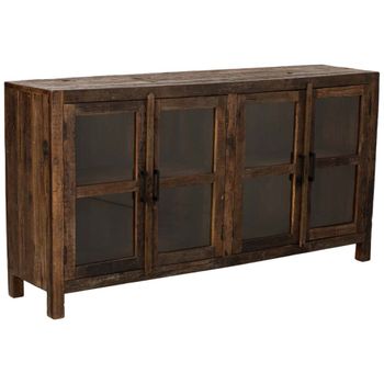 Aparador de madera artesanal de 4 puertas marrón 170x40x90h cm