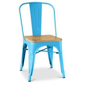 Silla De Comedor - Diseño Industrial - Madera Y Acero - Stylix Turquesa