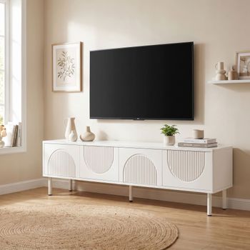 Mueble de TV blanco mate con diseño minimalista y 4 puertas