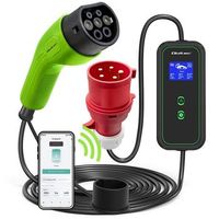 qoltec 52478 cargador ev movil ajustable 2 en 1 tipo 2  11kw  cee 5 pin  wi-fi  lcd  trifasico  portatil  wallbox  5m