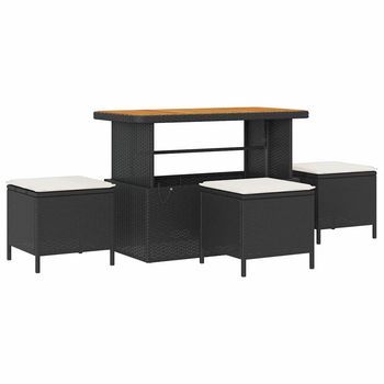 Conjunto De Comedor De Jardín | Mueble De Jardín Negro Ratán Sintético