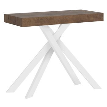 Consola Extensible 90x40/196 Cm Krack Small Nogal Patas Blancas