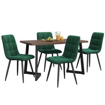Conjunto De Comedor Moderno, Juego De Comedor 5 Piezas Resistente, Mesa De Comedor Con 4 Sillas (117x68x75 Cm), Mdf Y Metal, Nogal Y Verde Oscuro