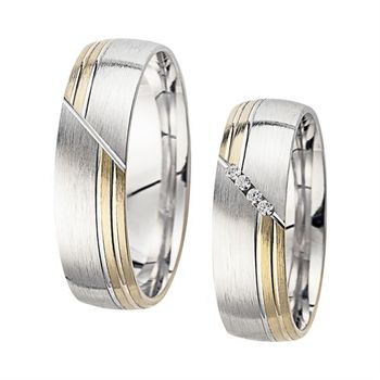 Alianzas oro amarillo y blanco con diamantes ancho 6 mm