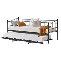 cama de metal skutskar - 2115 x 95 x 95 cm - 4 ruedas - con espacio adicional - hasta 150 kg y 100 kg - cama doble - negro mate encasa