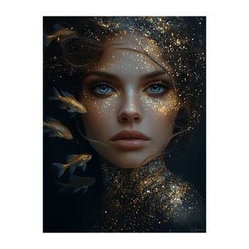 Cuadro mujer peces en alu-dibond  multicolor 100x75 cm
