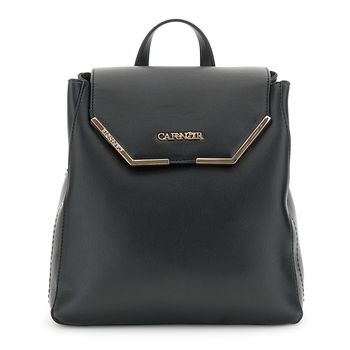 mochila estructurada con solapa efecto piel con esquinas metálicas black taglia unica