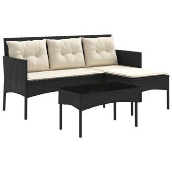 Conjunto De Sofás De Jardín 2 Piezas | Mueble De Jardín Negro Y Crema Ratán Sintético