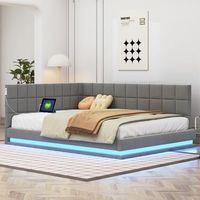 cama tapizada de 140 x 200 cm sofa cama con cabecera suave - tira de luz led toma usb - tela de terciopelo - gris sin colchon