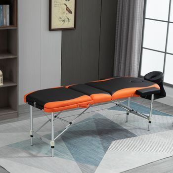 Cama De Masaje De Pu Aluminio Homcom 210x81x85 Cm - Negro Y Naranja