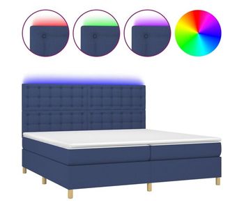 Cama box spring colchón y luces led tela azul 200x200 cm botones