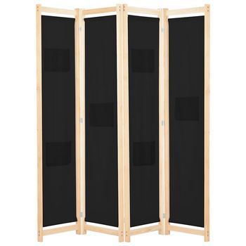 Biombo Divisor De 4 Paneles De Tela Negro 160x170x4 Cm Vidaxl