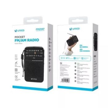 Radio portátil FM/AM Negra con conector 3,5 mm, carcasa ABS y sintonizador analógico