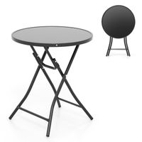 costway mesa auxiliar plegable con tablero de vidrio templado marco de metal mesa de bistro redonda para terraza patio y trasero 59 x 67 cm negro