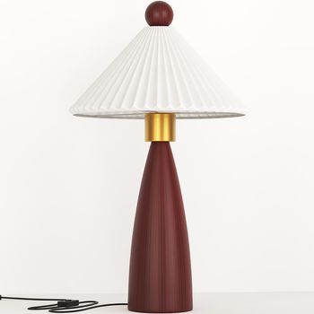 Lámpara De Mesa Con Base De Madera Y Pantalla De Cemento Blanco - Ambiana Marrón