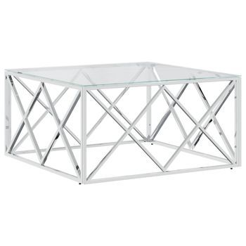 Mesa De Centro，mesa Auxiliar，mesa De Café Acero Inoxidable Y Vidrio 80x80x40 Cm