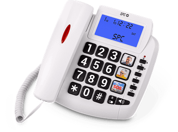 Teléfono - SPC Comfort Volume 2, Análogo, Luz timbre, Teclas gigantes, Compatible audífonos, Blanco