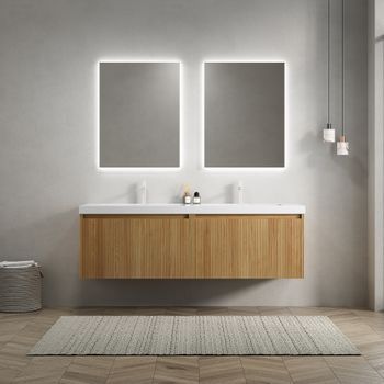 Mueble De Baño - Lavabo Doble - Contrachapado Y Resina - Madera Y Blanco (140x46x50cm)