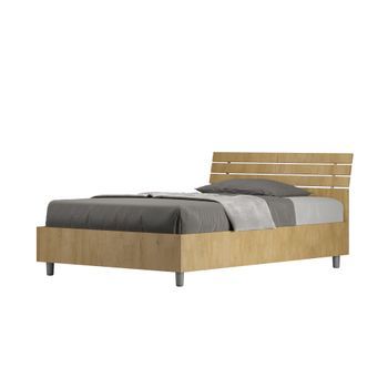 Cama Con Almacenaje 120x190 Con Cabecera Inclinada De Listones Roble Natural Ankel