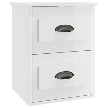 Mesita De Noche | Mesa Auxiliar | Mesilla De Pared Blanco Brillante 41,5x36x53 Cm