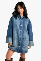 vestido camisero petite oversize vaquero utilitario con punos vueltos azul