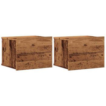 Mesitas De Noche De Pared 2 Uds Madera Envejecida 40x32x30 Cm Vidaxl