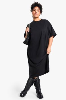 Vestido Camiseta Plus Midi Oversize, Negro