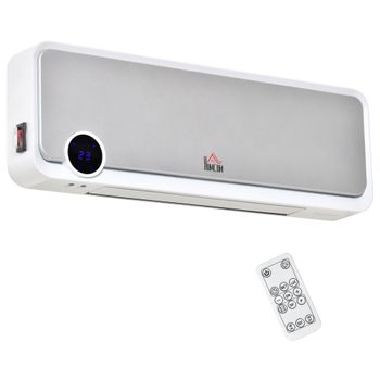 HOMCOM Calefactor Baño de Pared 1000W/2000W con Mando a Distancia Pantalla LED Temporizador 12H Termostato Blanco   Aosom España