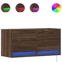 mueble de tv  mueble de salon  gabinete de tv de pared con luces led roble marron 80x31x35 cm