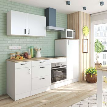 Pack Cocina Modular Kira 6 Módulos Blanco Brillo Y Roble Canadian Melamina Miroytengo