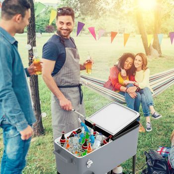 Carrito Nevera 76l Bebidas Hielo Carro Portátil Ruedas Abrebotellas Exterior Fiesta 91x48x87cm Plata