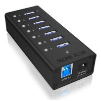 hub icy box 7 puertos 5000 mbits ib-ac618 aluminio negro con alimentacion dc