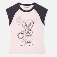ganni basic bunny raglan cotton-jersey t-shirt - xs