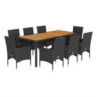 set de comedor jardin 9 piezas con cojines ratan pe acacia negro