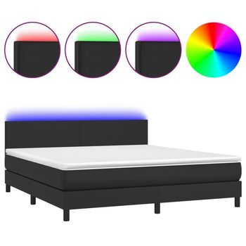 Cama Box Spring Colchón Y Led Cuero Sintético Negro 160x200 Cm Vidaxl