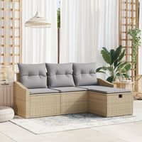 conjunto de sofa de jardin de 4 piezas con cojines beige de ratan poliester v7009 unico  beige