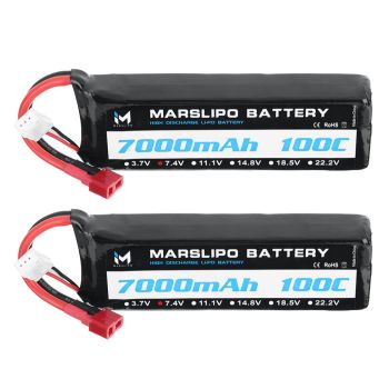 Batería Lipo MARSLIPO 7.4V 7000mAh 100C 2S con conector T y adaptador XT60 para juguetes de modelo RC