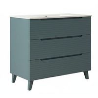 kibath mueble de bano con lavabo boreal 100x45 cm acabado azul oceano mate 3 cajones con patas