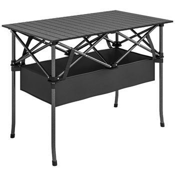 Outsunny Mesa Plegable de Aluminio para Camping 93x55x68 cm con Red de Almacenamiento Encimera Enrollable Bolsa de Transporte Negro   Aosom España