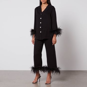 Sleeper Party Feather-Trimmed Crepe de Chine Pyjama Set - M