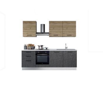 Cocina con electrodomésticos gilda 2.0 240cm derecha madera y gris oscuro