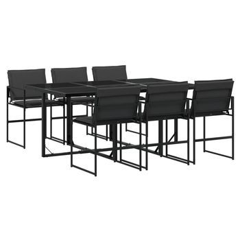 Juego De Comedor De Jardín 7 Piezas Con Cojines Textileno Negro