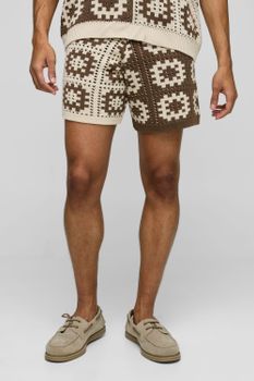 Pantalón Corto Holgado De Punto Croché, Beige