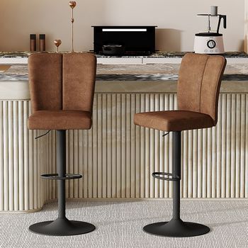 Set De 2 Taburetes De Bar - Cocina - Tejido Y Metal - Marrón Y Negro (44.5x44x95.5-117.5cm)